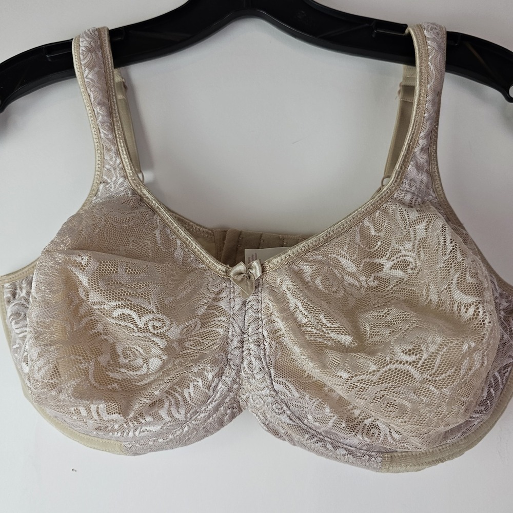 Breezies Bra Size 38DDD 38F Jacquard Shine Underwire Support Beige